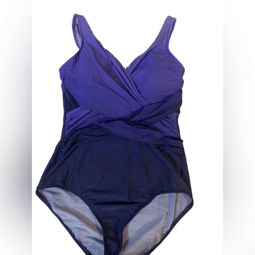 Lands' End Purple and Blue Ombre One Piece Swimsuit with Wrap Style
